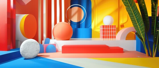 A dynamic modernist design showcasing the Pantone color of the year, surrounded by vibrant colors, illustrating contemporary energy and style