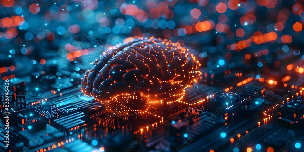 Poster digital brain visualization enhances human intelligence and creativity in technology sectors. concep