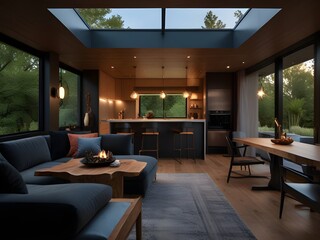 living room with glass roof