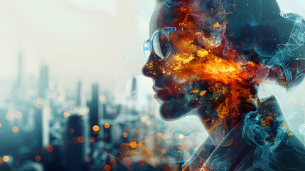 Photo realistic representation of a scientist s profile in harmony with advanced lab equipment, symbolizing hope in scientific exploration and innovation. Perfect for scientific an