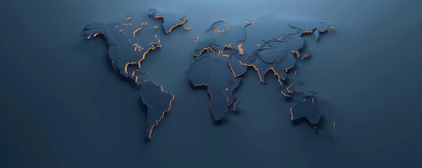 Minimalistic world map in dark blue tones with a sleek design
