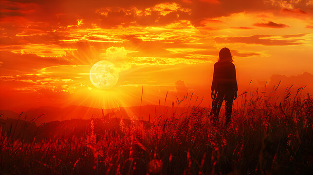 A silhouette representing farewell and journey s end, merging seamlessly with a sunset backdrop. Emotive and reflective concept for impactful visuals.