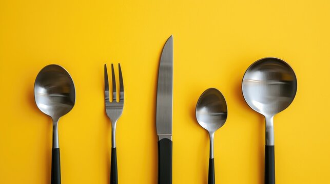 Cutlery on a yellow backdrop
