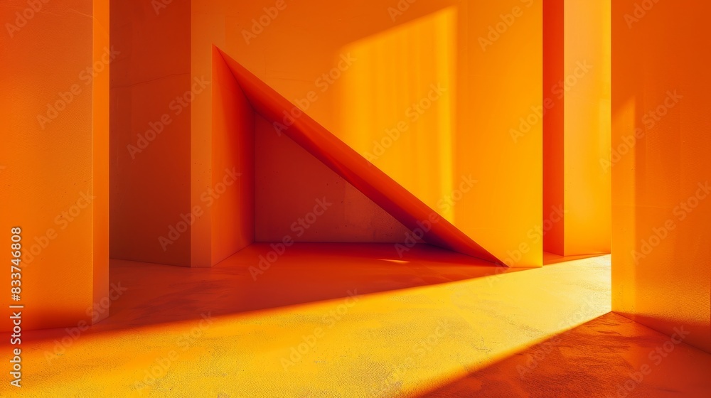 Wall mural minimal architecture with red background, light diffraction and shadowing.