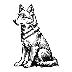 Fototapeta premium Baby Wolf Hand Drawn Engraved Ink Line Art Sketch Illustration