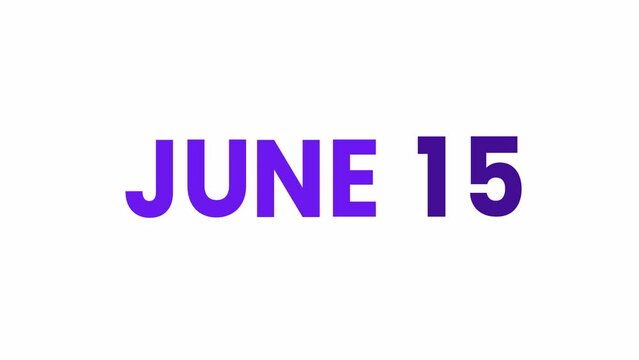 15th June calendar icon animation. Alpha matte with transparent background 4K resolution.