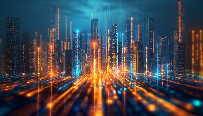 A cityscape with buildings and lights in the background by AI generated image