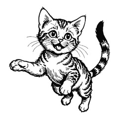 Obraz premium Wild Bengal Cat Kitten Hand Drawn Engraved Ink Line Art Sketch Illustration