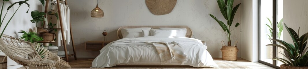 Boho Chic Bedroom, Tulum Vibes in Light Grey and White