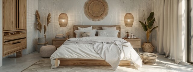Boho Chic Bedroom, Tulum Vibes in Light Grey and White