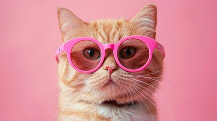 cute cat wearing pink glasses funny and adorable animal portrait ai generated art