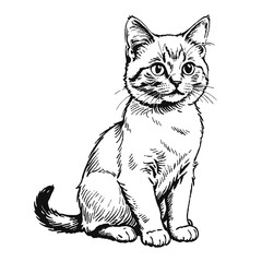 Obraz premium Birman Cat Kitten Hand Drawn Engraved Ink Line Art Sketch Illustration