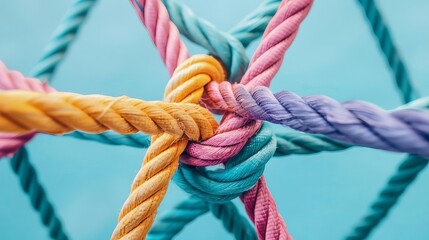 diverse ropes interconnected symbolizing collective effort integration and unity in teamwork business concept illustration