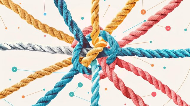 diverse ropes interconnected symbolizing collective effort integration and unity in teamwork business concept illustration