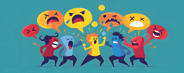 Group chat conversation where members are hurling insults and derogatory language towards each other, hate speech and bully concept