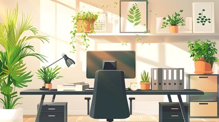Fototapeta premium Personalized Office Cubicle: A Comfortable Haven for Productive Workdays