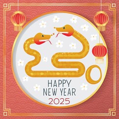chinese new year greeting card with dragon. card design Chinese new years snake 2025. ornament and decoration chines 