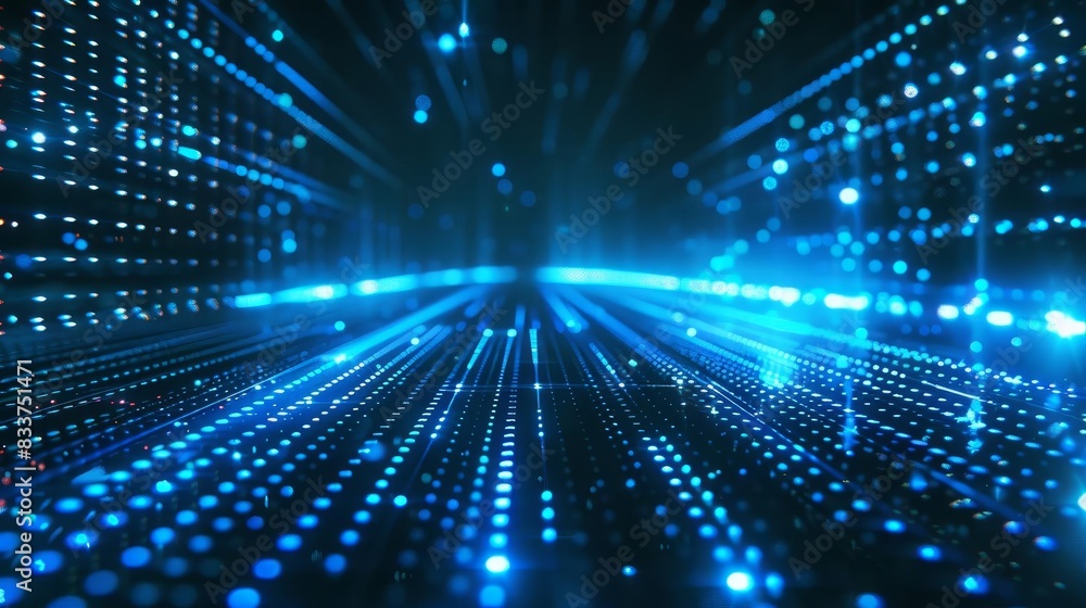 Poster futuristic abstract technology background with blue lines and glowing dots 3d render