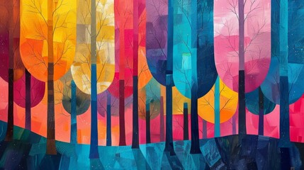 Abstract Forest, A forest with abstract shapes and vibrant colors
