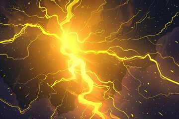 yellow lightning black background vector 3d rendering