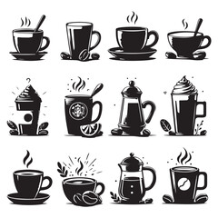 Obraz premium Silhouette set of mugs. Vector isolated illustration