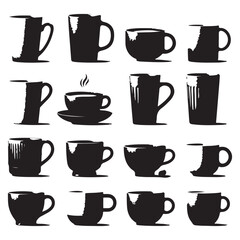 Silhouette set of mugs. Vector isolated illustration