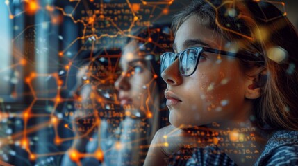 kid using futuristic equipments artificial intelligence in tutoring children and as a study support and companion