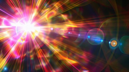 Obraz premium iridescent lens flare and sun burst effects on black background abstract digital illustration