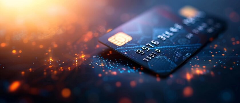 A sleek, modern illustration of a credit card with digital payment icons, no faces, on an isolated background with space for text