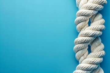 Featuring a photo of a white rope on blue background, top view. web banner with copyspace in the right corner for text or logo