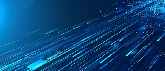 Dark Blue Abstract Futuristic Banner Design: Vector Illustration of Blue Technology Background with Speed Lines and Geometric Shapes.