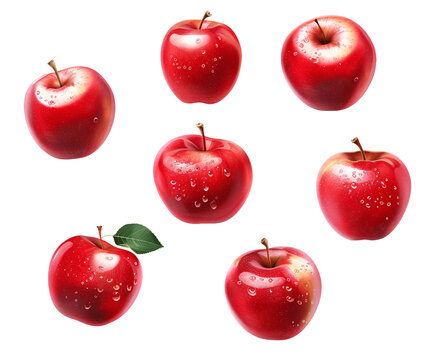 set of red apples - 2d illustration