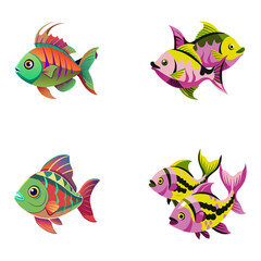 Fototapeta premium Vibrant tropical fish illustrations celebrating ocean wonders. Perfect for marine-themed designs.