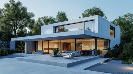 minimalist urban dwelling with expansive windows concrete surfaces and sleek facade modern architecture 3d rendering