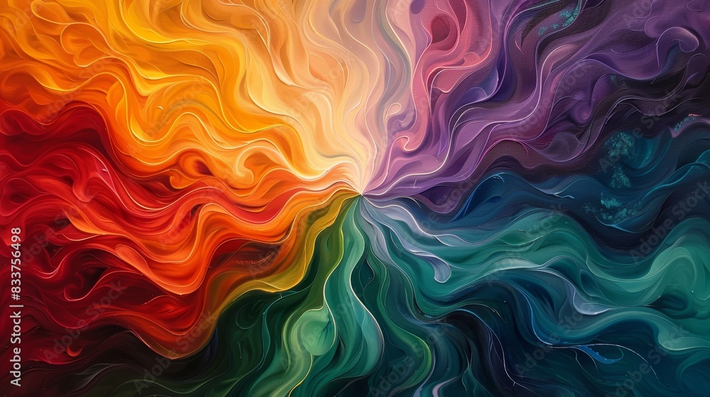 Poster a mesmerizing display of swirling colors bursting outwards from a central point, creating a dynamic 