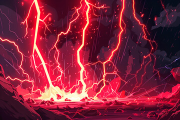 red lightning black background vector 3d rendering