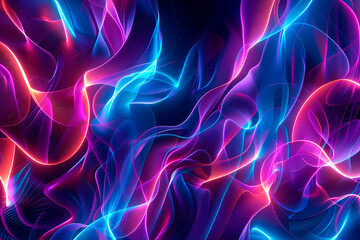 An illustration featuring flowing abstract waveforms with a neon glow, embodying energy and motion