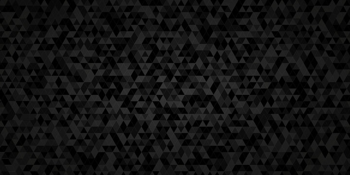 Black and gray square triangle tiles pattern mosaic background. Modern seamless geometric dark black low poly pattern background with lines Geometric print composed of triangles.