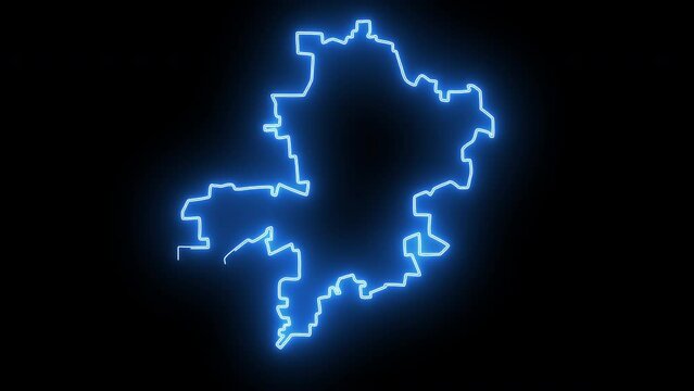 map of Fort Wayne in Indiana with a neon effect that glows blue