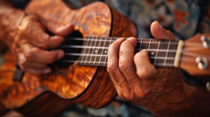 Obraz premium Close-Up of a Musical Instrument: Depict a close-up of hands playing a musical instrument, such as a guitar or piano, with a soft focus background.