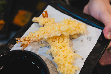 Tempura fried shrimp snack. Japanese food