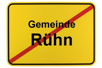 Illustration eines Ortsschildes der Gemeinde Rühn in Mecklenburg-Vorpommern