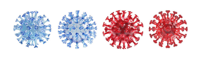 3d glass blue and red virus model isolated on transparent background cutout png