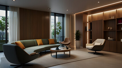 Employees taking a break in a relaxation area with comfortable seating and wellness amenities.