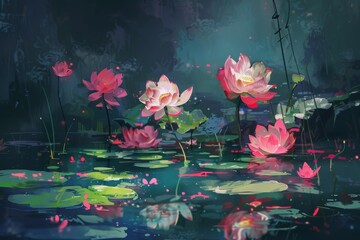 A serene and idyllic atmosphere with blooming flowers