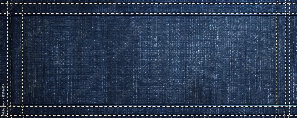 Wall mural denim template a rectangular denim blue frame with thin white lines and stitching patterns at the ed