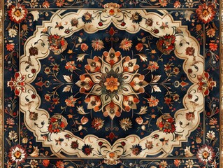 Blue Rug With Floral Design