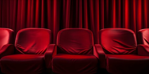 Vibrant Close-Up of Red Theater Chairs Ideal for Arts Promotional Materials. Concept Theater, Chairs, Red, Close-Up, Arts Promotional Materials