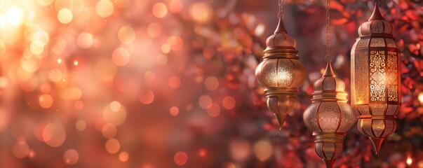 Background for Islamic holidays. beautiful lanterns on a blurred colored background