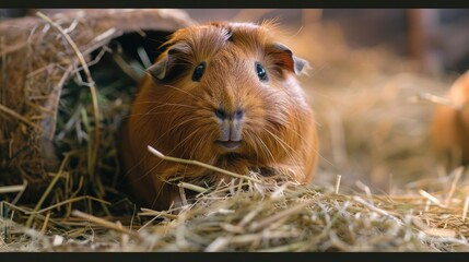 A guinea pig munching on hay.